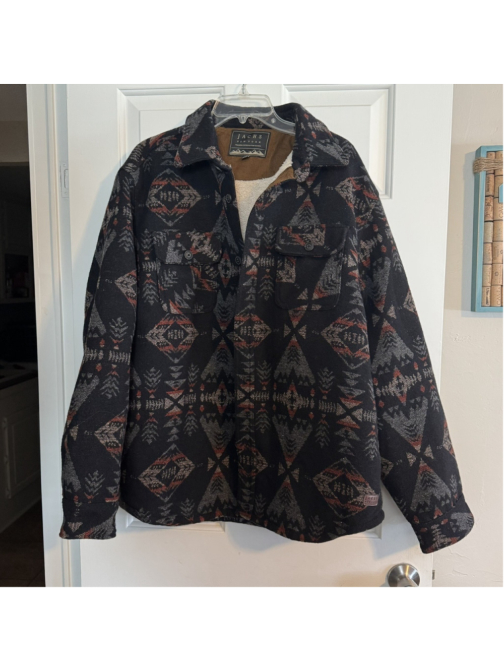 JACHS New York Mens Aztec Wool Blend Shirt Coat Jacket Sherpa Lined Jacket XL